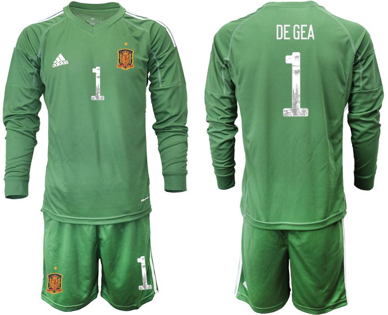 Men 2021 World Cup National Spain army green long sleeve goalkeeper #1 Soccer Jerseys->->Soccer Country Jersey